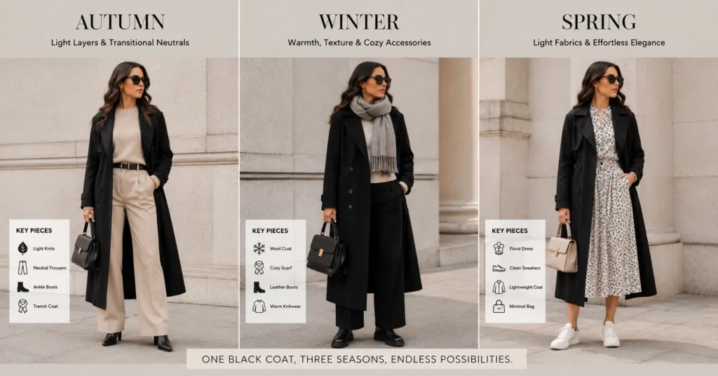 Black Coats Outfit Ideas: Classic, Casual & Dressy Looks to Try 15 Black Coats Outfit Ideas showing stylish black coat outfits through every season