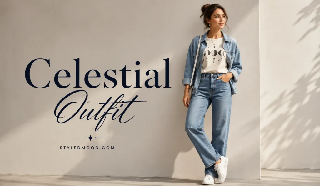 The Celestial Outfit Guide Stylists Wish You Had 5 Casual Celestial Outfit with moon graphic tee, denim jeans, and everyday accessories.