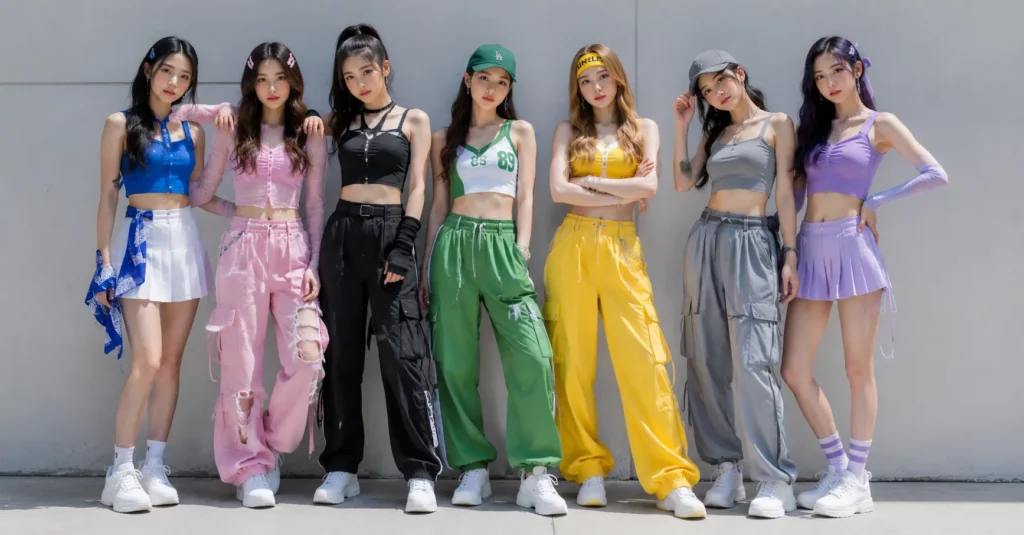 The Compelte Guide to BTS Concert Outfit Ideas That Survive a Full Show 8 BTS concert outfit ideas showing coordinated color combinations for group concert outfits.