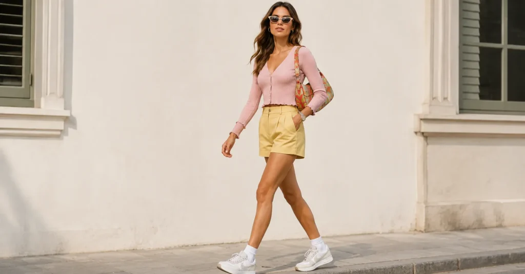 Colorful Micro Shorts Trend inspired by modern Y2K fashion styling