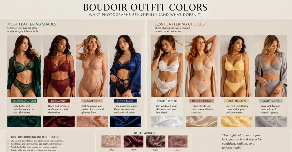 Flattering Boudoir Outfit Ideas That Photograph Beautifully Every Time 10 Boudoir outfit ideas showing flattering colors and shades to approach carefully.