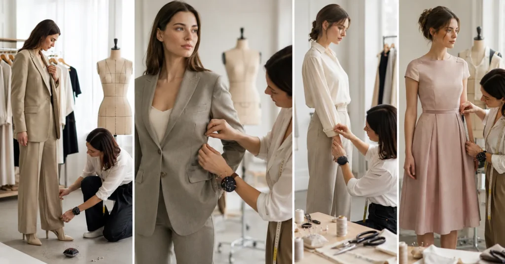 Altered Clothing showing common garment alterations including hemming, sleeve shortening, and waist adjustments