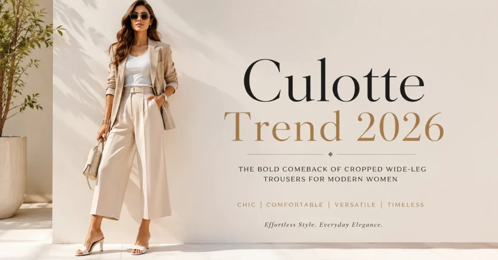 Culotte Trend 2026: The Bold Comeback Redefining Everyday Style 2 Culotte Trend 2026 featuring a stylish wide-leg cropped trouser outfit in editorial fashion photography