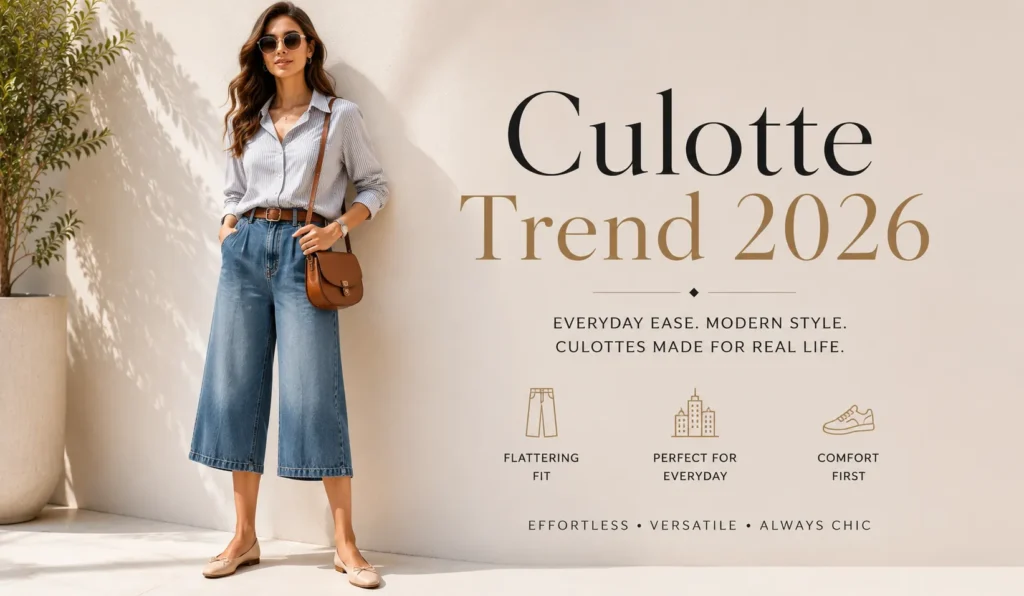 Culotte Trend 2026: The Bold Comeback Redefining Everyday Style 5 Culotte Trend 2026 denim culottes styled for a casual everyday fashion look