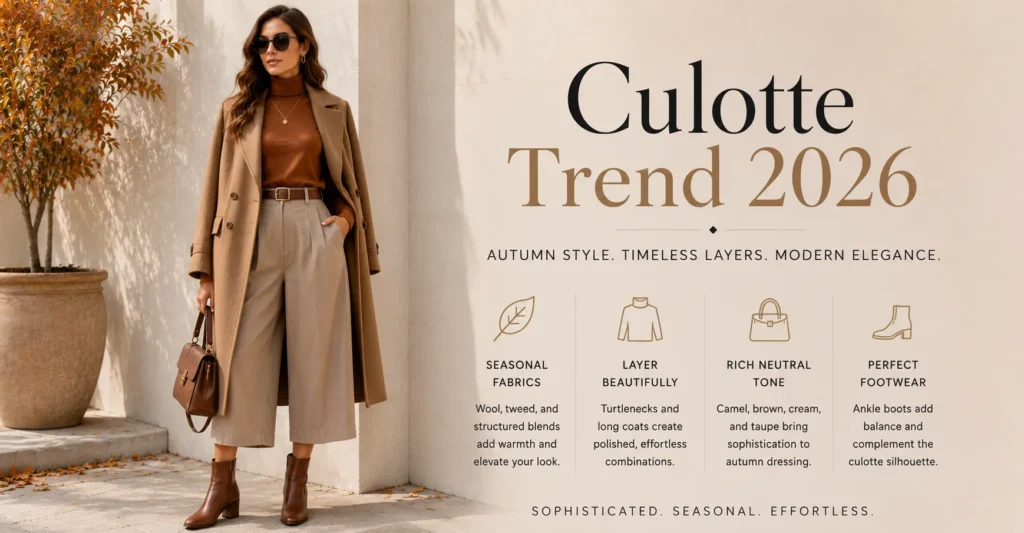 Culotte Trend 2026: The Bold Comeback Redefining Everyday Style 15 Culotte Trend 2026 fall outfit featuring layered culottes with cozy seasonal fashion