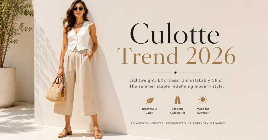 Culotte Trend 2026: The Bold Comeback Redefining Everyday Style 4 Culotte Trend 2026 linen culottes styled with a chic summer outfit and relaxed fashion accessories