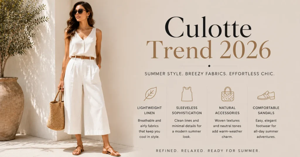 Culotte Trend 2026: The Bold Comeback Redefining Everyday Style 14 Culotte Trend 2026 summer outfit featuring lightweight culottes and chic warm-weather styling