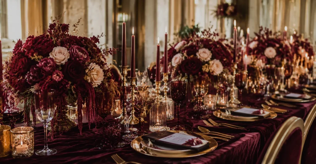 Moody Wedding Aesthetic: How to Create a Dark, Romantic Celebration 3 Deep Burgundy and Oxblood moody wedding aesthetic featuring romantic floral decor and luxurious wedding details