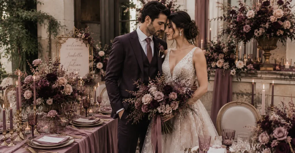 Moody Wedding Aesthetic: How to Create a Dark, Romantic Celebration 6 Dusty Mauve and Plum moody wedding aesthetic featuring soft romantic colors and elegant wedding styling