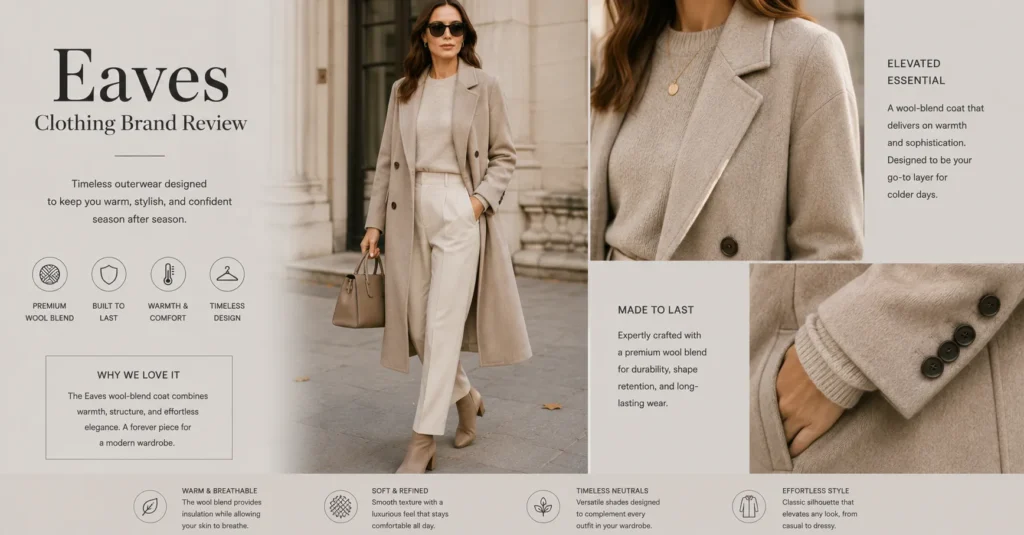 Eaves Clothing Brand Review featuring wool-blend coat quality and timeless outerwear style