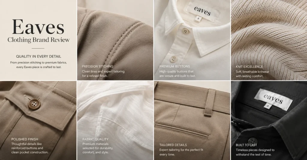 Eaves Clothing Brand Review showing stitching seams and premium garment finishing details