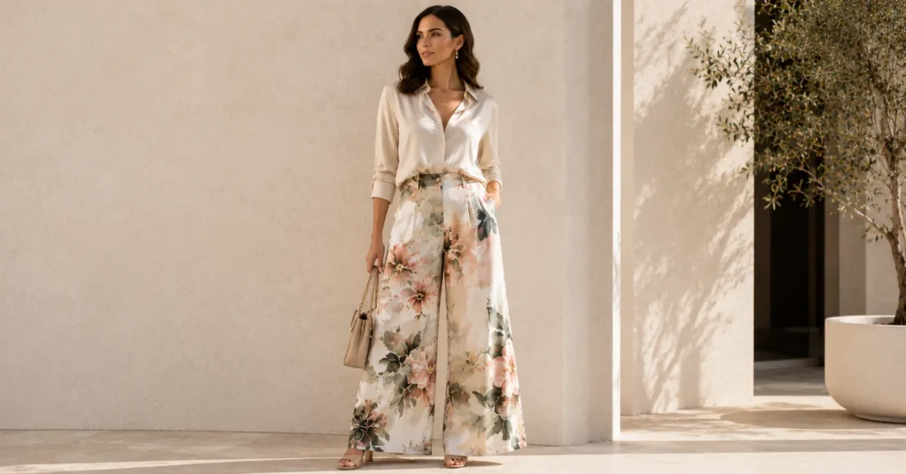 Floral and Printed Pants Styles: How to Wear Them With Confidence 19 Floral and Printed Pants Styles featuring oversized painterly floral prints