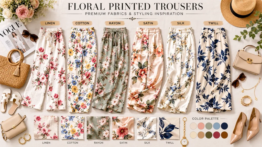 Floral and Printed Pants Styles: How to Wear Them With Confidence 18 Floral and Printed Pants Styles showcasing premium fabrics and beautiful prints