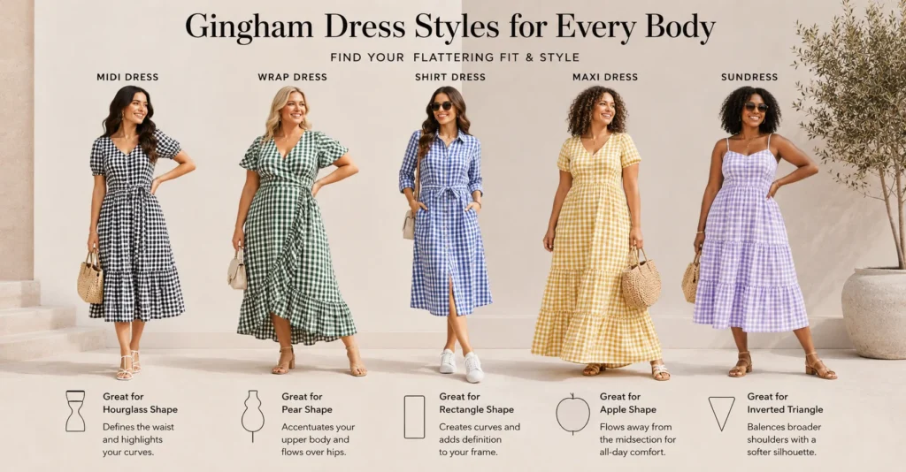 Gingham Dress: The Timeless Wardrobe Staple You'll Reach for Again and Again 18 Gingham Dress body type guide featuring flattering styles for different body shapes