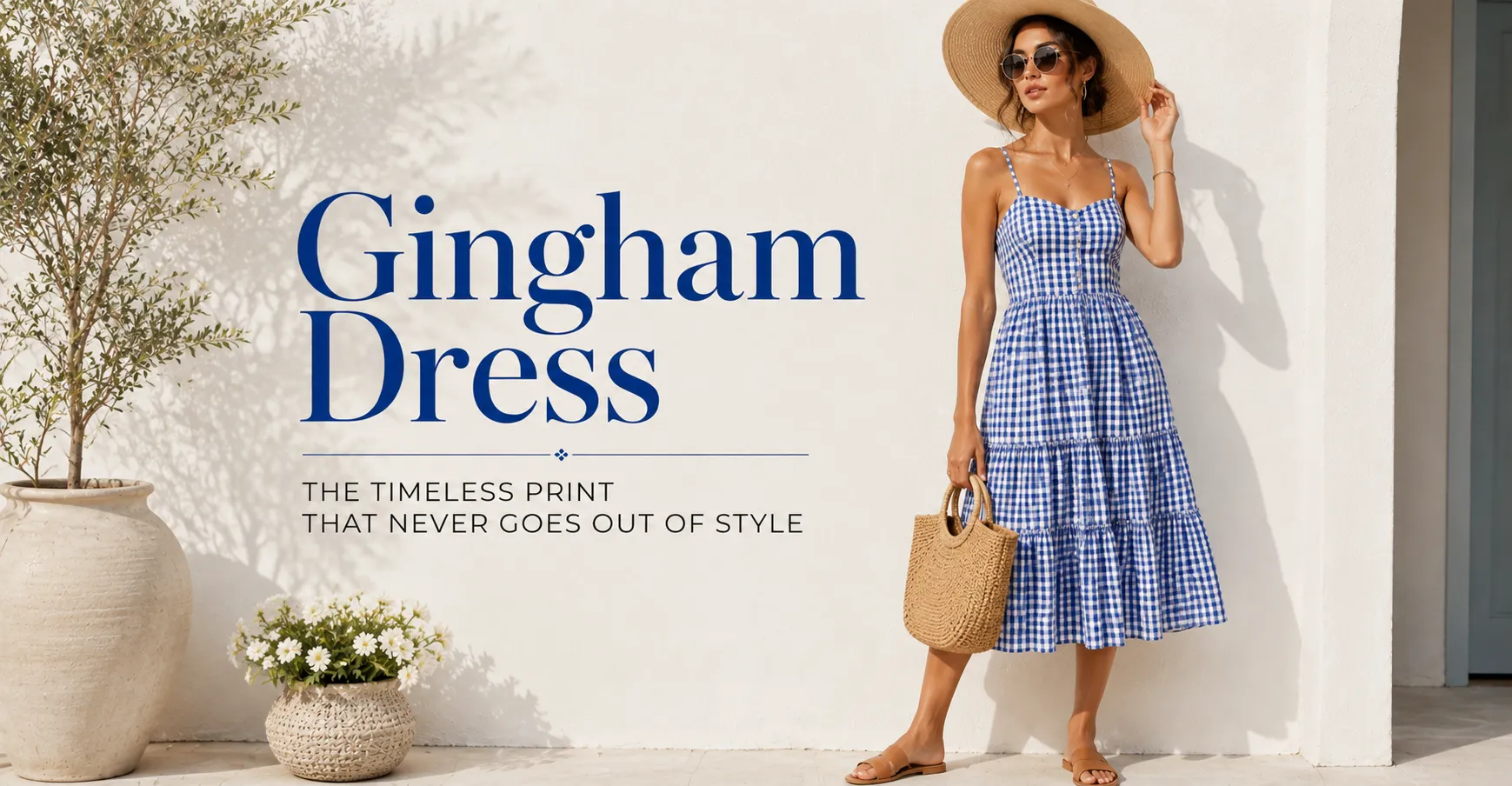 Home 11 Gingham Dress styled as a breezy summer sundress with casual accessories.