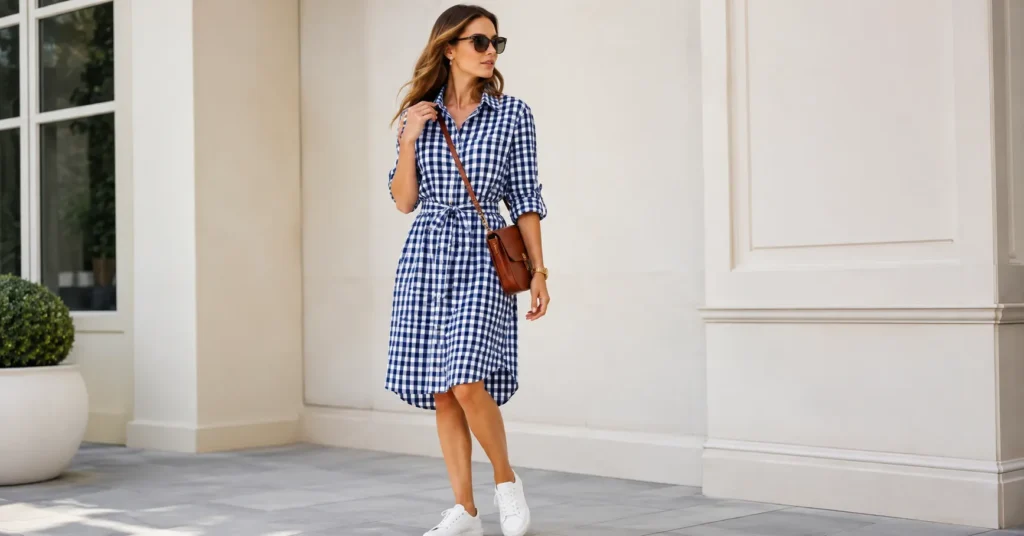 Gingham Dress: The Timeless Wardrobe Staple You'll Reach for Again and Again 7 Gingham Dress styled as a modern shirt dress for casual chic fashion.