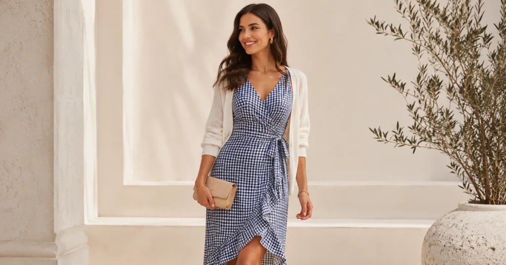 Gingham Dress: The Timeless Wardrobe Staple You'll Reach for Again and Again 12 Gingham Dress styled for date night with elegant evening accessories.