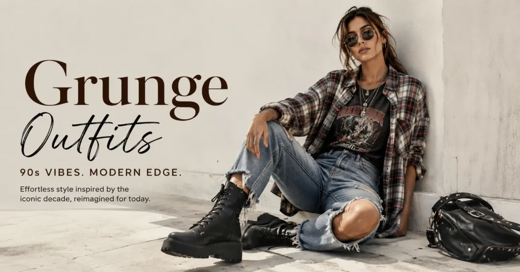 Grunge Outfits: The Bold Style Guide to Effortless Edge 2 Grunge Outfits featuring a modern layered street style with flannel shirt and distressed denim.