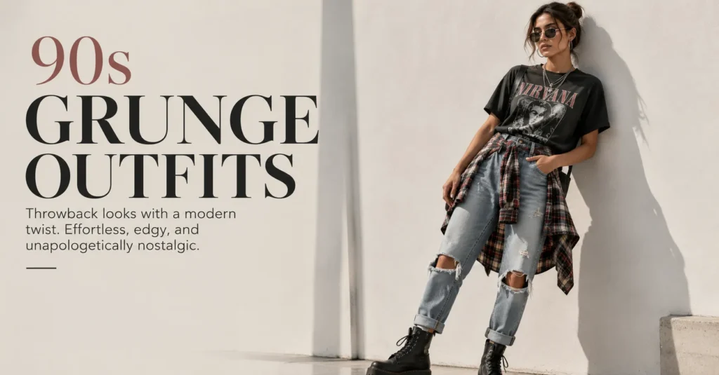 Grunge Outfits: The Bold Style Guide to Effortless Edge 3 Grunge Outfits inspired by the classic 90s style with flannel and distressed jeans.