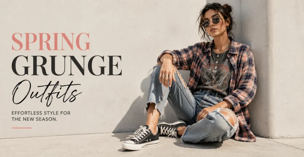 Grunge Outfits: The Bold Style Guide to Effortless Edge 7 Grunge Outfits styled for spring with lightweight flannel and distressed jeans.