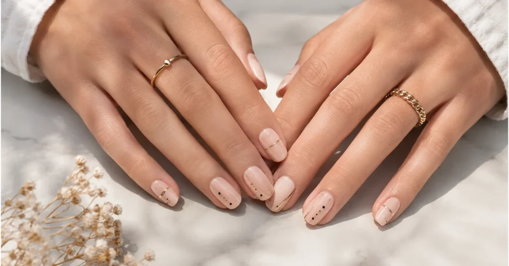 Minimal Nail Designs: Clean, Classy Nail Art That Never Goes Out of Style 7 Minimal Nail Designs featuring single-line nail art and tiny minimalist dot details