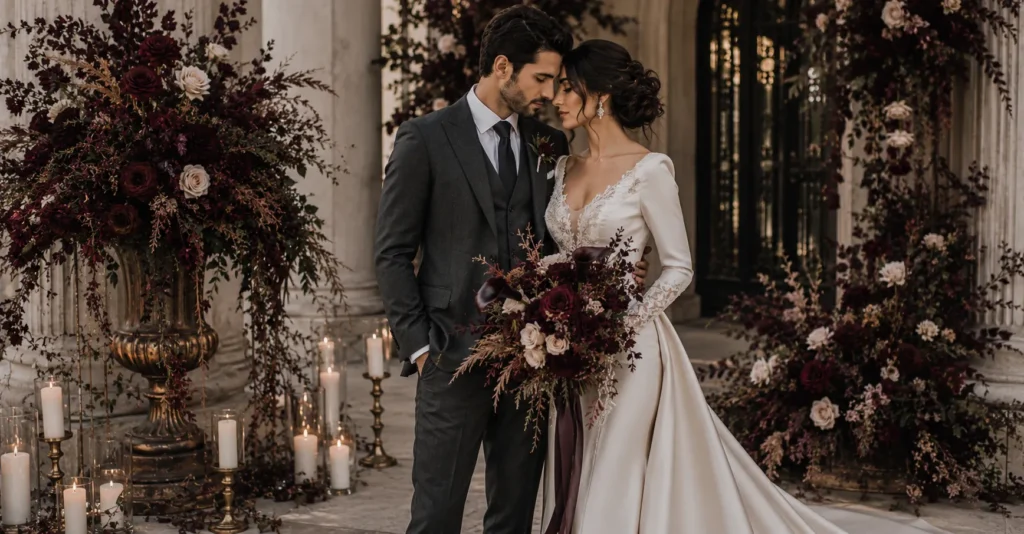 Moody Wedding Aesthetic: How to Create a Dark, Romantic Celebration 8 Moody Bridal Style and Attire featuring elegant wedding gown, romantic bouquet, and luxury wedding fashion inspiration