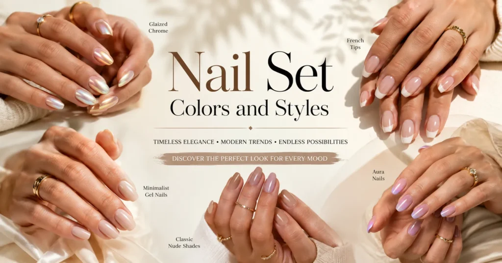 Nail Set Colors and Styles featuring modern manicure trends and elegant nail designs