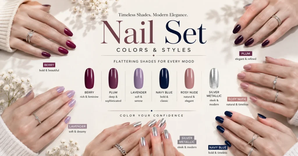 Nail Set Colors and Styles for cool skin tones with trendy manicure shades
