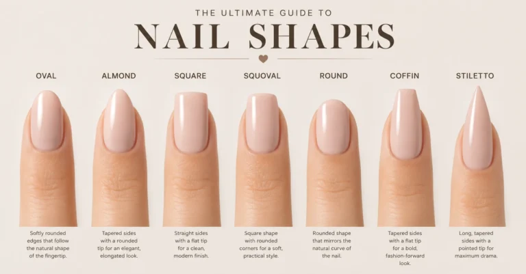 Nail Shapes comparison showing different manicure styles and nail designs