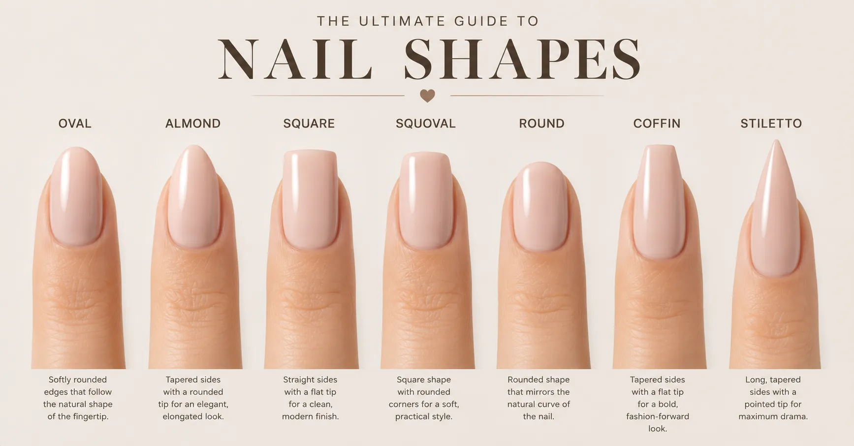 Nail Shapes comparison showing different manicure styles and nail designs