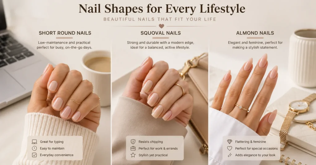Nail Shapes for different lifestyles including practical and stylish manicure choices