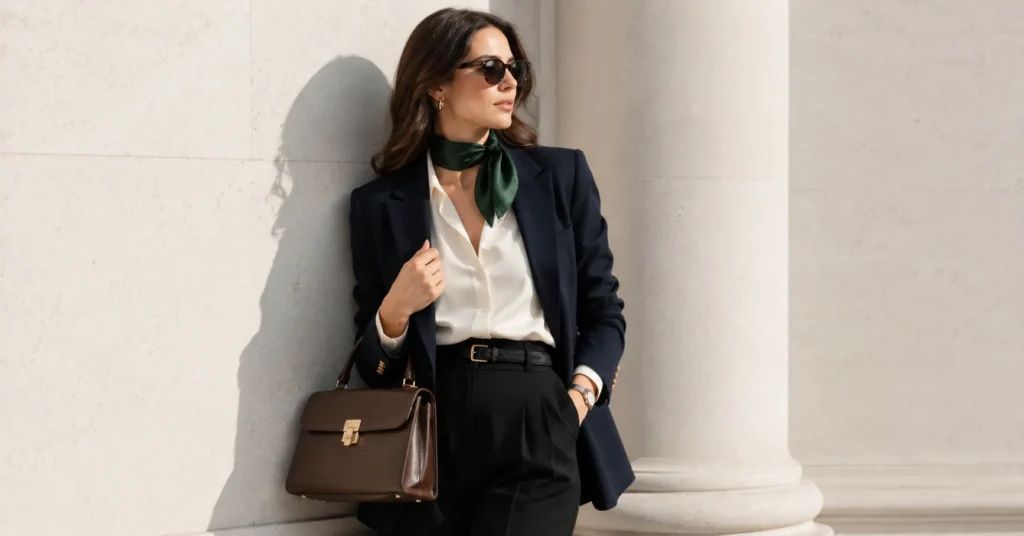 Off White Outfits paired with black, navy, brown, and green for elegant contrast styling