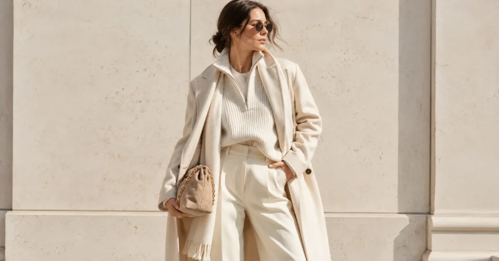 Off White Outfits styled in elegant tonal and monochromatic neutral colours