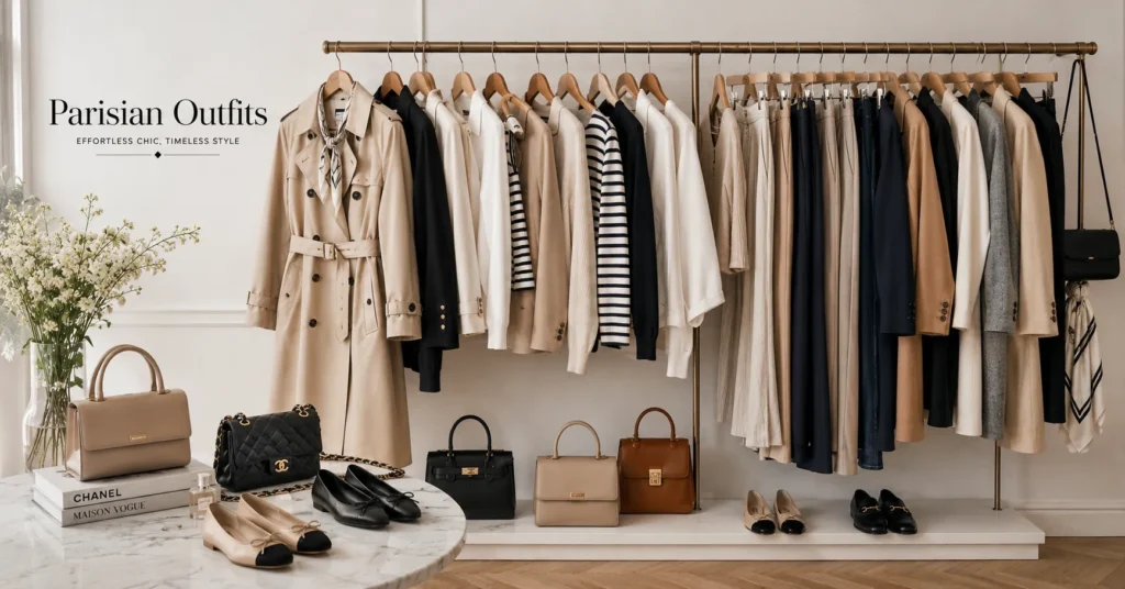 Parisian Outfits: The Ultimate Guide to Effortless French Style 3 Parisian Outfits featuring a classic neutral colour palette for effortless French style