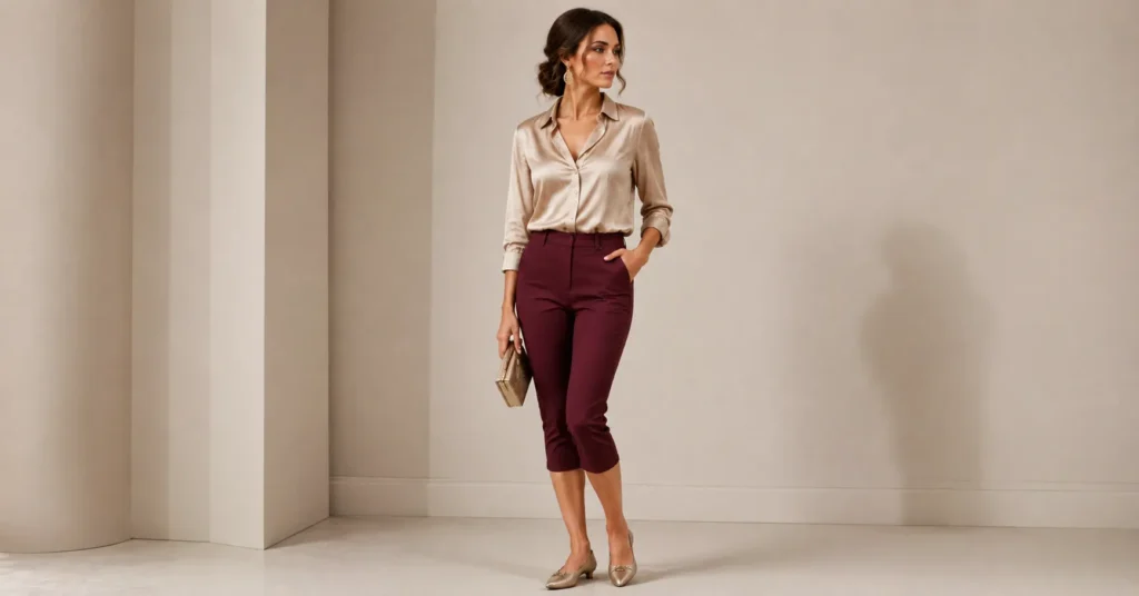 15 Pedal Pushers Outfits: Chic Ways to Style Capri Pants in 2026 26 Pedal Pushers Outfits for date night with a satin blouse and elegant capri pants