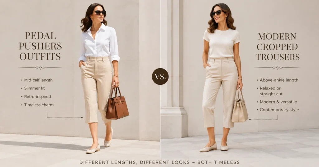 Pedal Pushers Outfits compared with modern cropped pants for styling inspiration