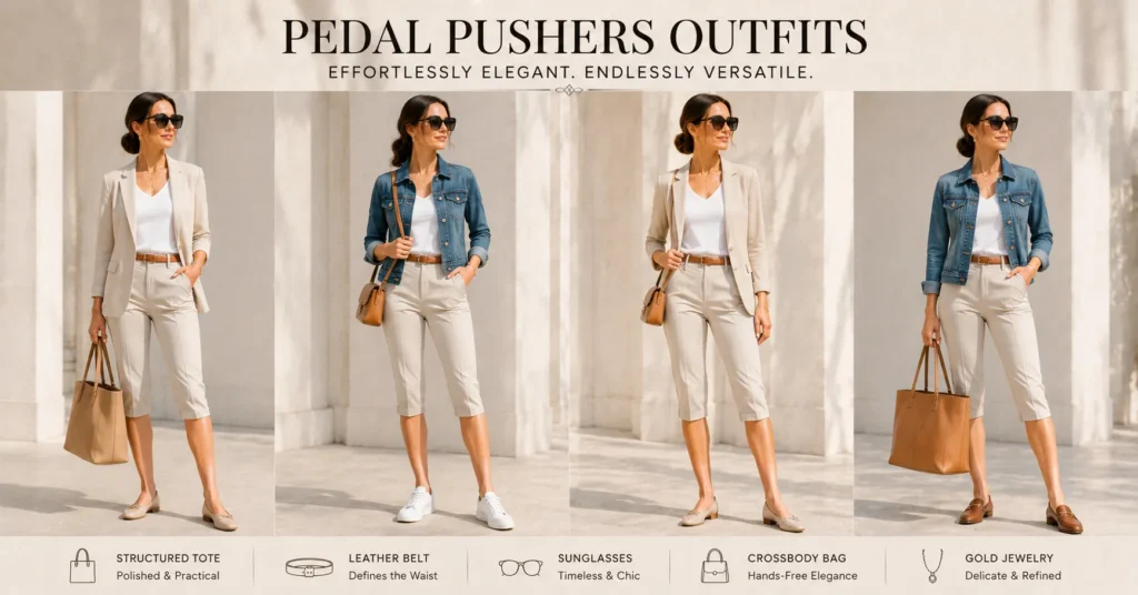Pedal Pushers Outfits completed with jackets, handbags and accessories