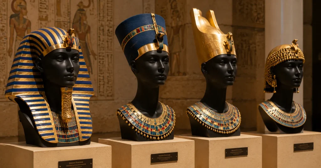 Ancient Egypt Clothing and Fashion: Garments, Status, and Style Along the Nile 8 Ancient Egypt Clothing and Fashion featuring Egyptian royal headdresses and regalia.