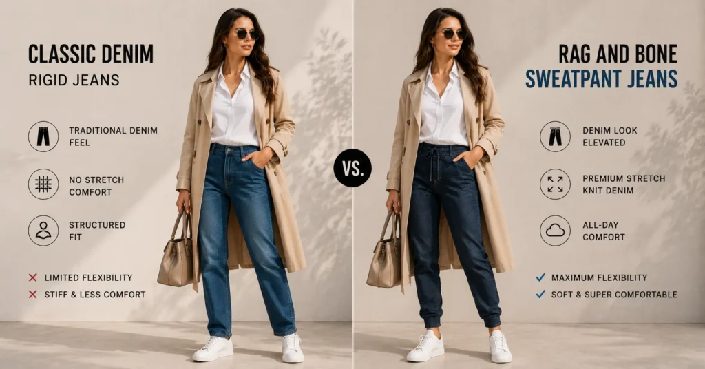 Rag and Bone Sweatpant Jeans: The Genius Hybrid That Redefines Everyday Denim 10 Rag and Bone Sweatpant Jeans compared with traditional denim jeans in a women's fashion styling guide.