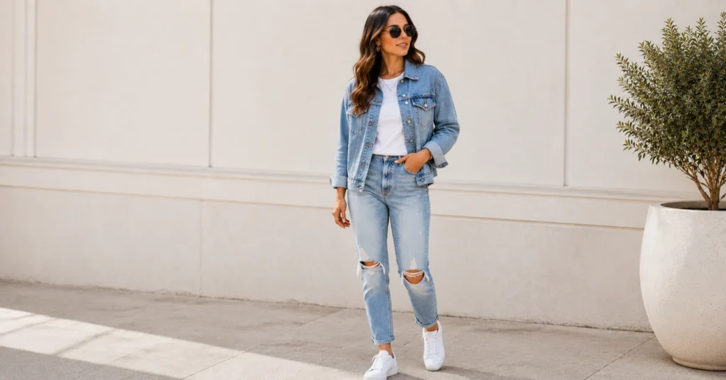 Ripped Jeans Outfits featuring a classic casual women's denim look