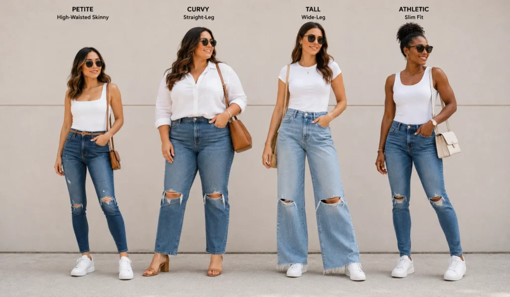 Ripped Jeans Outfits featuring flattering women's ripped jeans styles for different body types