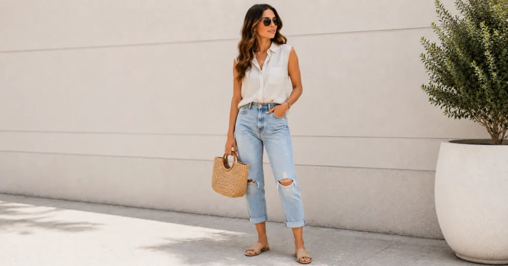 Ripped Jeans Outfits featuring stylish women's summer denim fashion