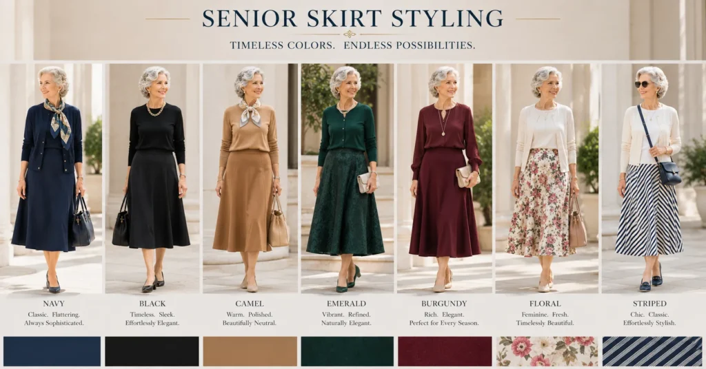 Senior Skirt color and pattern ideas featuring classic neutrals and elegant prints