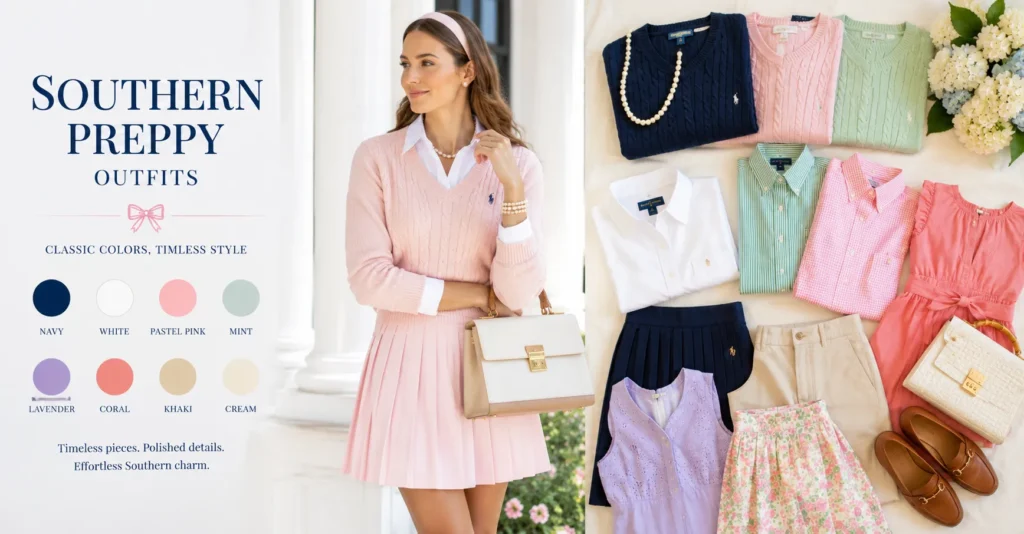 The Ultimate Southern Preppy Outfits Guide: Timeless Style for Every Season 4 Southern Preppy Outfits featuring classic preppy colors like navy white and pastel shades