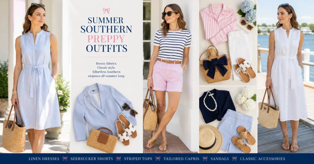 The Ultimate Southern Preppy Outfits Guide: Timeless Style for Every Season 7 Southern Preppy Outfits summer looks featuring linen dresses seersucker and lightweight fashion
