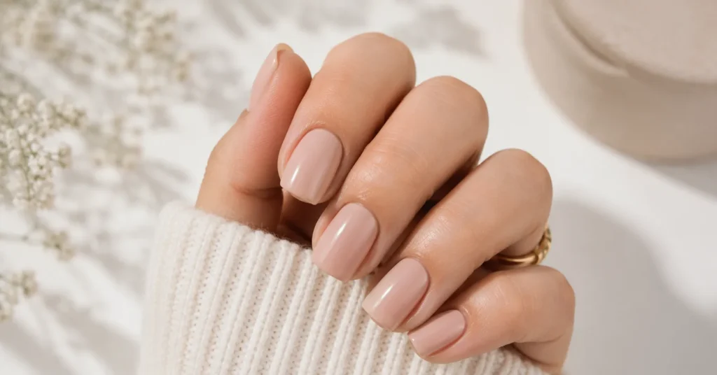 Squoval Nails showing the classic square tip with softly rounded corners