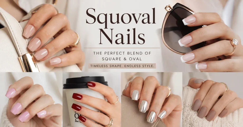Squoval Nails: The Flattering Shape That Balances Strength and Style 1 Squoval Nails featuring elegant manicure styles with timeless colors and finishes