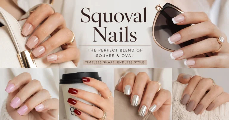 Squoval Nails featuring elegant manicure styles with timeless colors and finishes