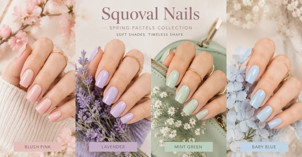 Squoval Nails featuring fresh spring pastel manicure designs