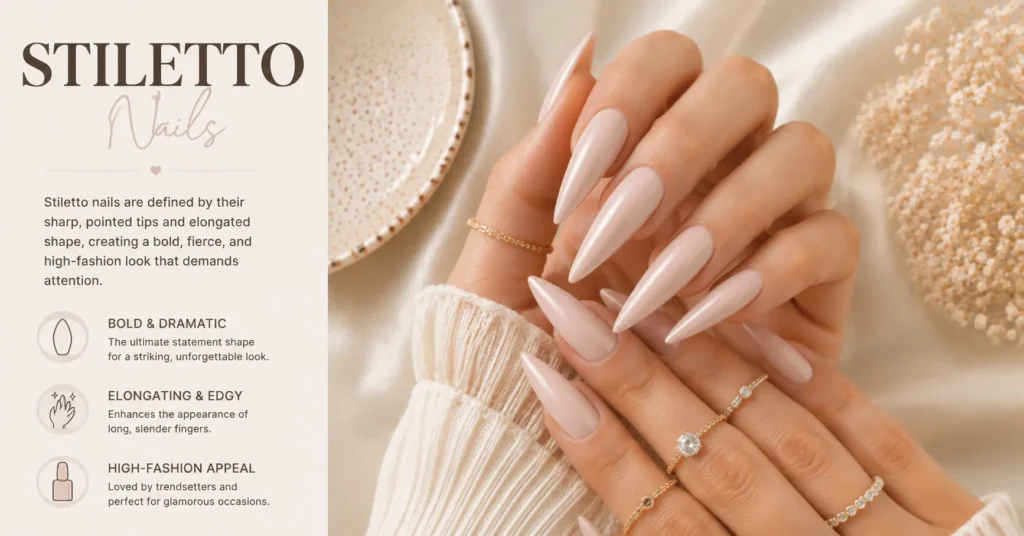 Stiletto Nails showcasing bold pointed manicure shapes for dramatic beauty looks